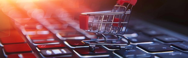 un carro de compras con un carrito de compras en el fondo
