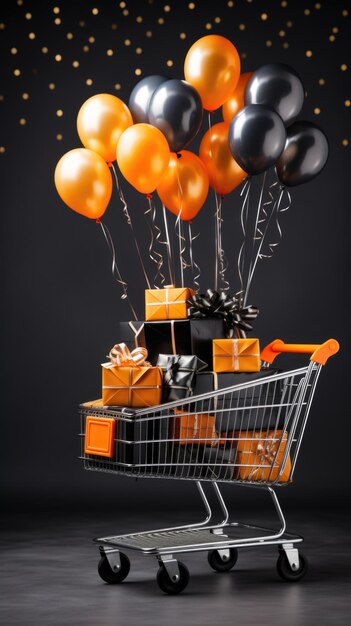 Foto carro de compras con globos