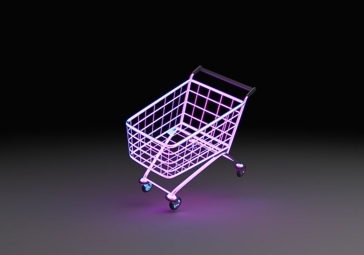 Foto carro de compras de neón flotante