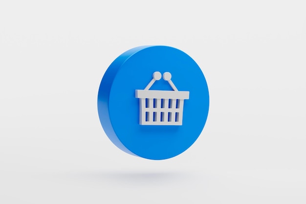 Carro de compras o cesta tienda de comercio electrónico tienda en línea sitio web de dibujos animados icono signo o símbolo ilustración 3D rendering