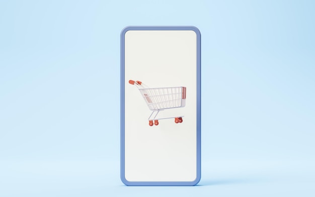 Carro de compras y renderizado 3d de teléfono móvil