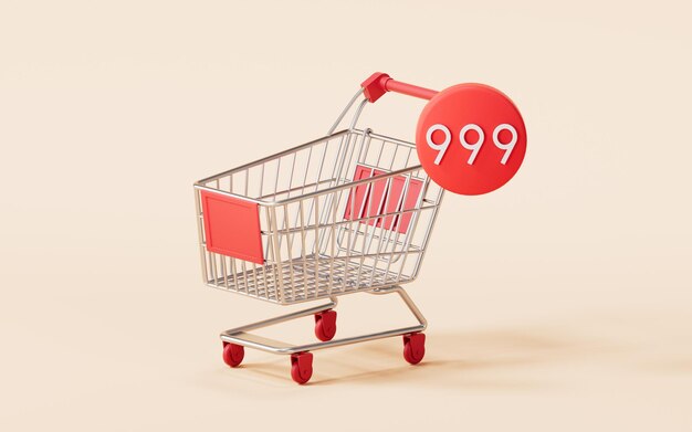 Carro de compras con representación 3d de conteo de números