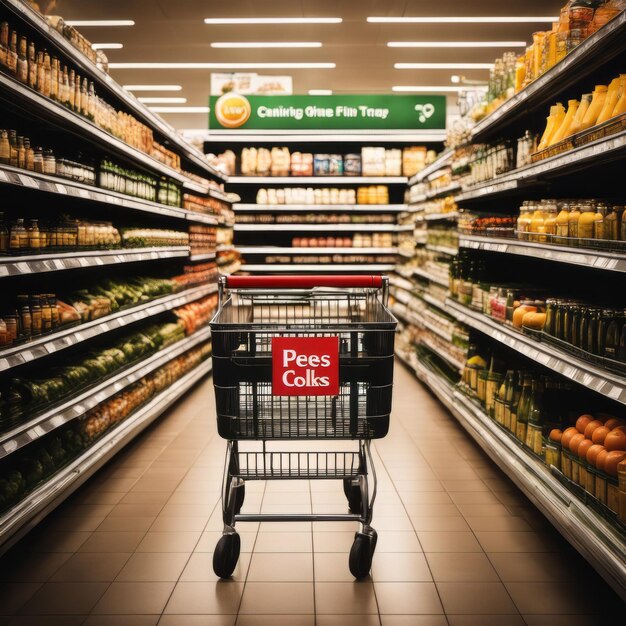 Carro de compras en supermercado Foto borrosa abstracta en centros comerciales Carro en productos de todo el mercado