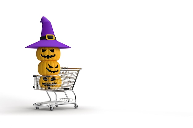 carro compras venta calabaza mal fantasma miedo horror miedo naranja amarillo blanco fondo maqueta vacío símbolo feliz halloween vacaciones 31 treinta y uno octubre mes celebración festival party3d render