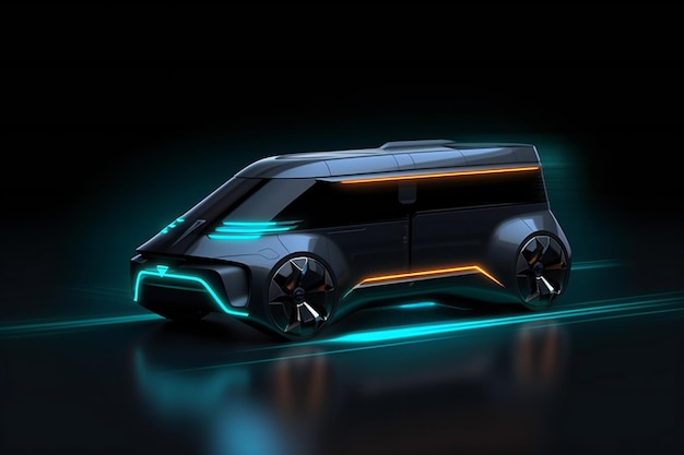 Carro-conceito futuro elétrico abstrato em fundo preto
