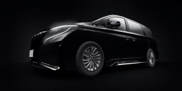Carro da cidade da família Minivan preta Ilustração Premium Business Car 3D