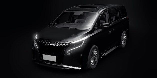 Carro da cidade da família Minivan preta Ilustração Premium Business Car 3D