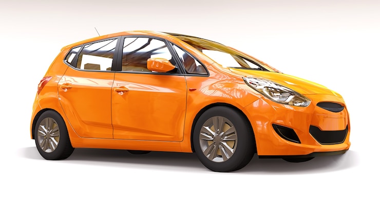 Foto carro da cidade laranja com superfície em branco para seu design criativo. renderização 3d.