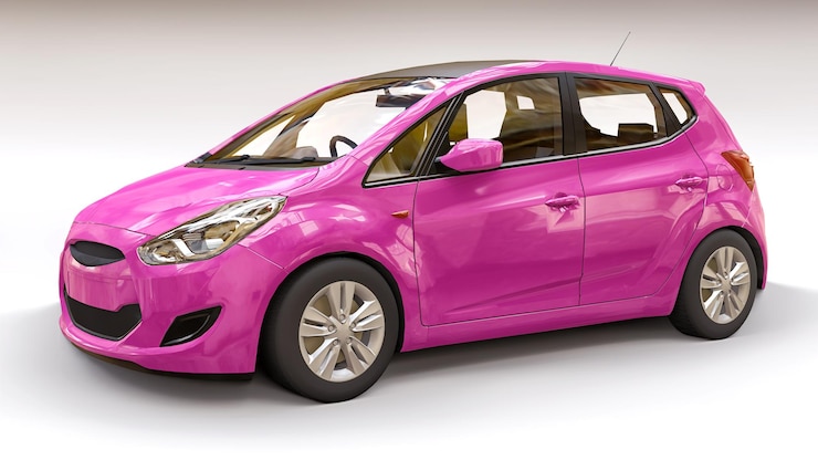 Foto carro da cidade rosa com superfície em branco para seu design criativo. ilustração 3d.