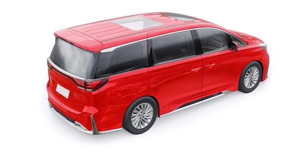 Carro de cidade da família Minivan vermelha Ilustração Premium Business Car 3D