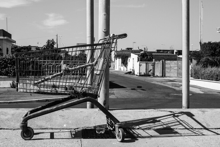 Foto carro de compras abandonado na calçada
