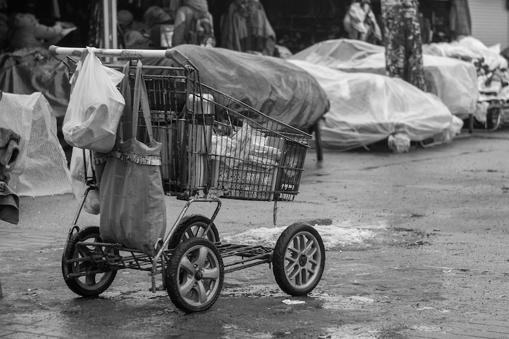 Foto carro de compras na estrada
