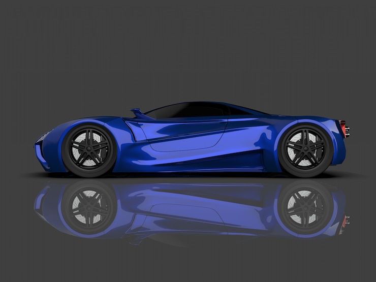 Foto carro de conceito azul de corrida imagem de carro em cinza brilhante