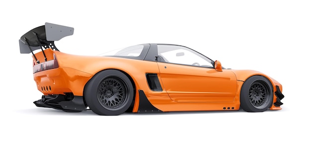 Carro de corrida esportivo sintonizado com extensões de arco, suspensão pneumática e um enorme spoiler.