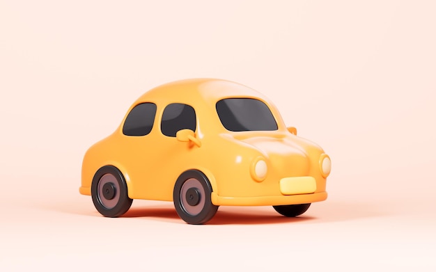 Carro de desenho animado com renderização 3d de carro modelo de fundo amarelo