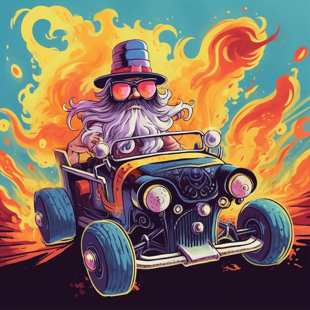 carro de hotrod com ilustração de vetor de fogo