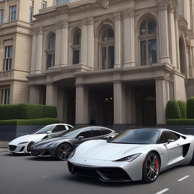 Carro de luxo estacionado fora de um edifício moderno gerado por IA