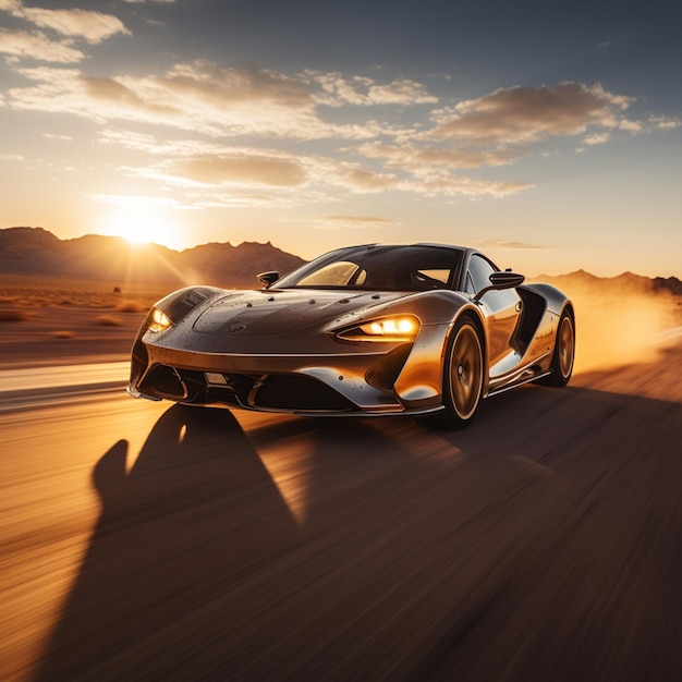 Carro de luxo no deserto gerado com IA