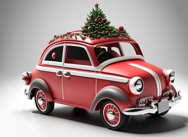 Carro de Natal 3D em fundo branco