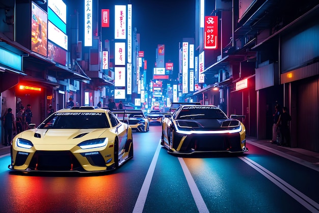 Carro de rua japonês JDM futurista na arte generativa da rua da cidade por AI