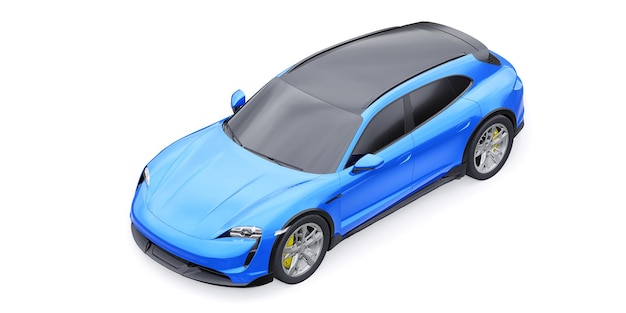 Carro deportivo eléctrico azul para áreas urbanas y rurales renderizado 3d