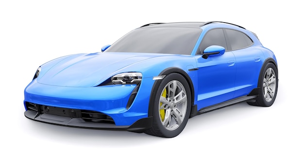 Carro deportivo eléctrico azul para áreas urbanas y rurales renderizado 3d