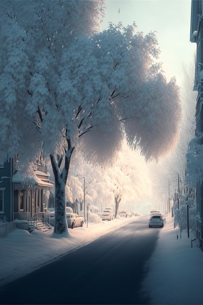Carro dirigindo por uma rua coberta de neve generativa ai