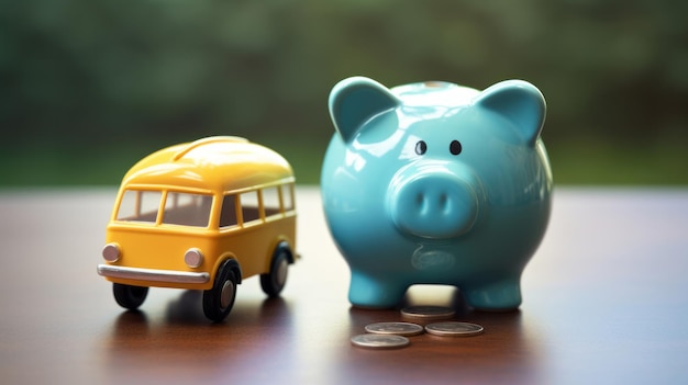 Carro e cofrinho orçamento financiamento seguro fiscal automóvel e conceito de poupança de empréstimos de carro