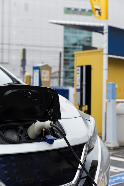 Foto carro elétrico carregando na estação