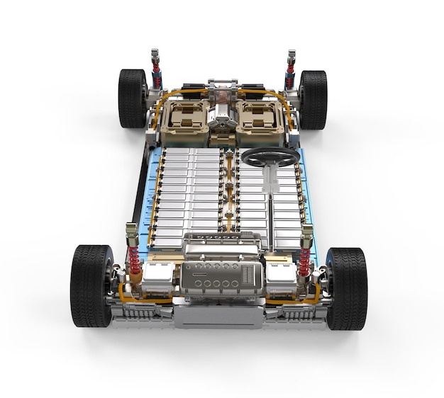 Carro elétrico com módulo de células de bateria na plataforma