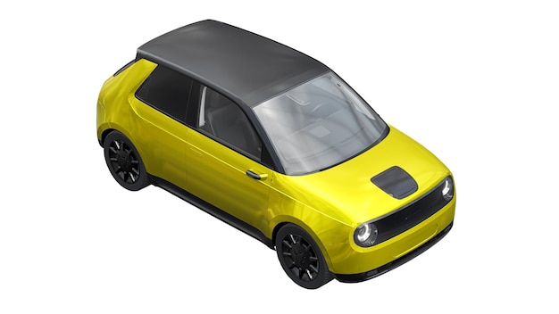 carro elétrico urbano amarelo em uma ilustração 3d de fundo branco