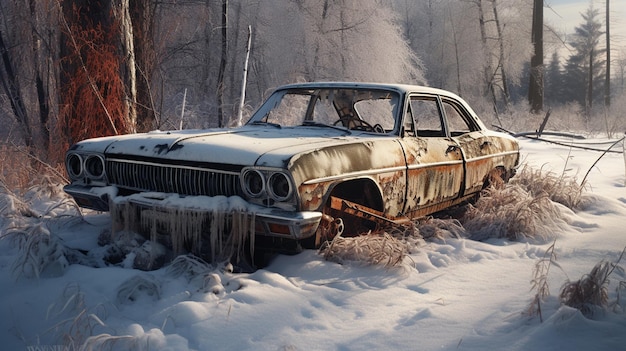 carro em uma estrada de inverno