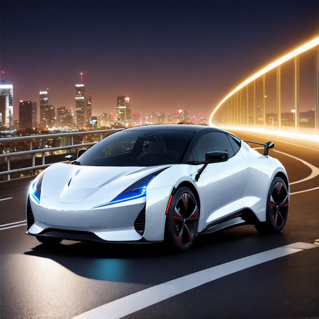 Carro esporte eletrônico EV moderno à noite arte generativa por AI