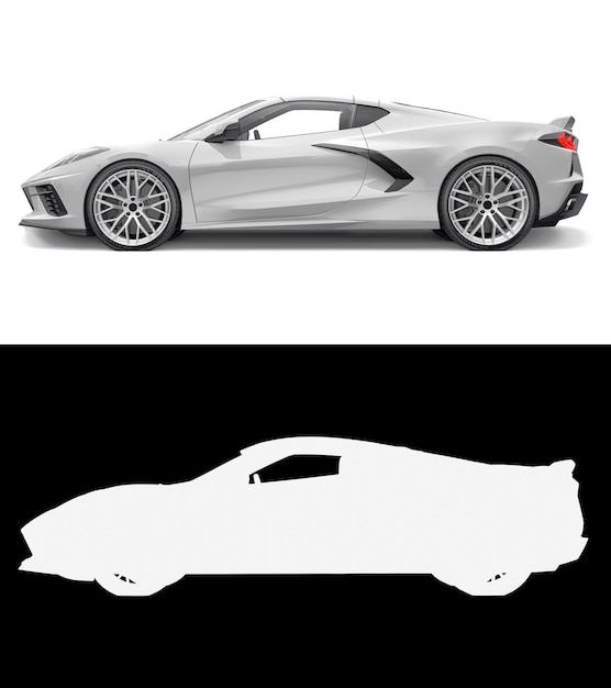 Carro esporte em um fundo branco ilustração combinada de uma imagem normal e canal alfa