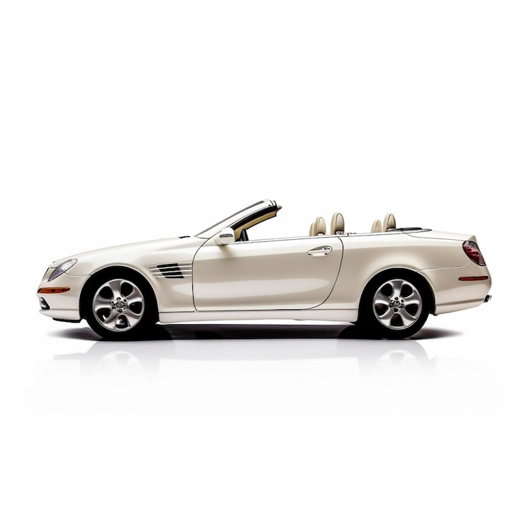 Foto carro esportivo branco arrafado com o topo para baixo em uma superfície branca generativa ai