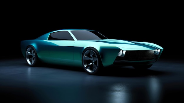 Carro esportivo conceito futurista retrô azul em um fundo escuro