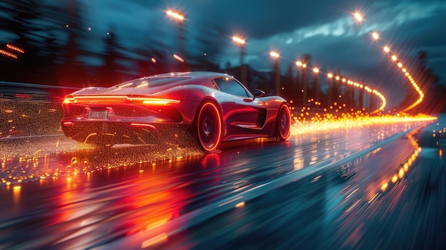 Carro esportivo de alta velocidade um modelo elegante correndo pela estrada mostrando engenharia de ponta e a emoção da aceleração rápida