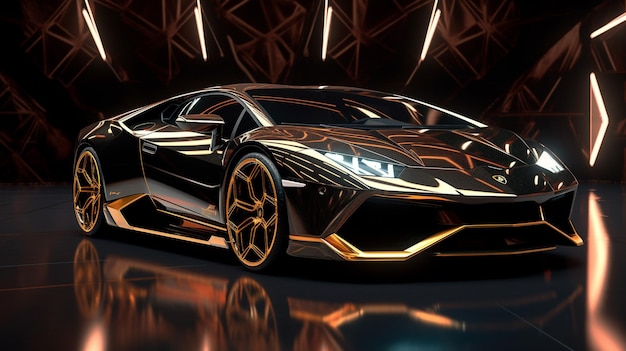 Carro esportivo Lamborghini realista revestido de ouro e em várias cores em fundo sólido foto de ícone