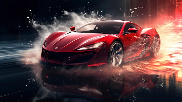 Carro esportivo vermelho em fundo transparente imagem realista