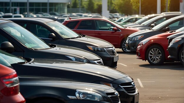 Carro estacionado no estacionamento ao ar livre Carro usado para venda e aluguer Serviço de seguro de automóvel