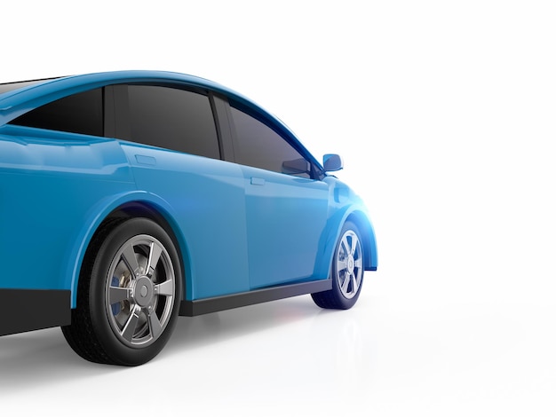 Carro ev azul ou veículo elétrico no fundo branco