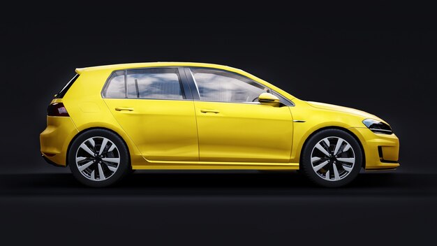 Carro familiar pequeno amarelo hatchback em preto