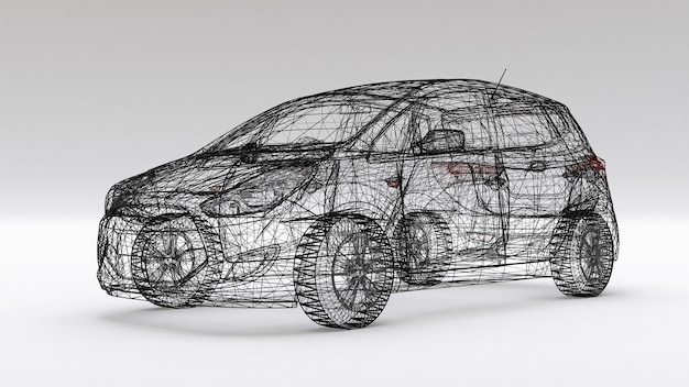 Foto carro familiar pequeno, design de malha. renderização 3d.