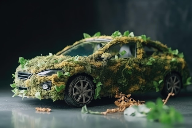 Carro feito de plantas verdes naturais Transporte ecológico Generative AI