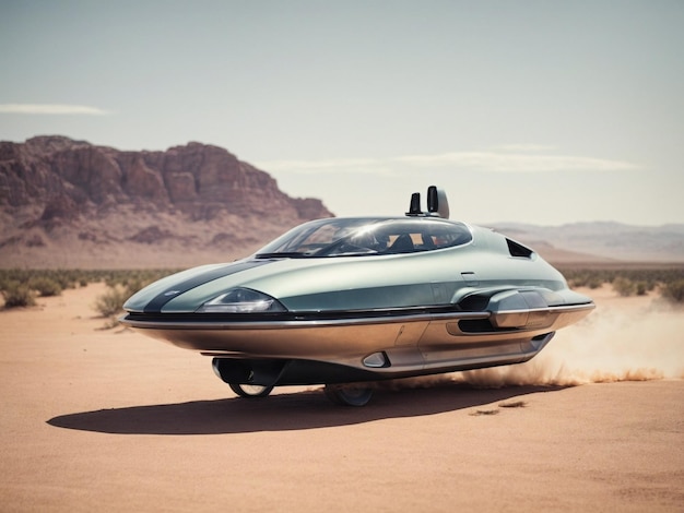 Carro flutuante futurista no deserto