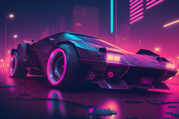 Carro futurista estilo arte vaporwave