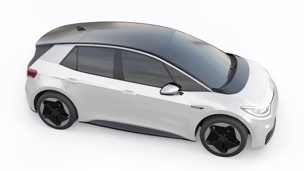 Carro hatchback de cidade elétrica branca de nova geração com ilustração 3d de alcance estendido