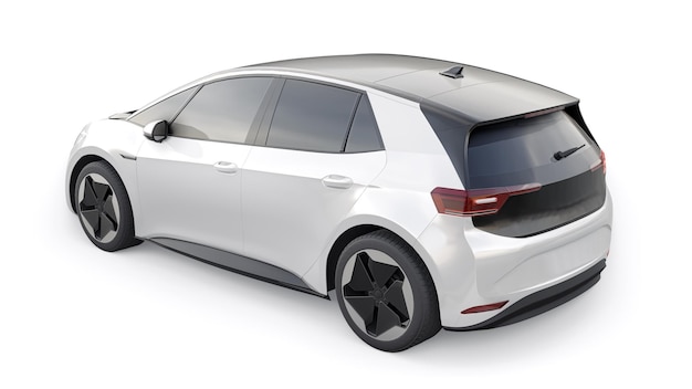 Carro hatchback de cidade elétrica branca de nova geração com ilustração 3d de alcance estendido