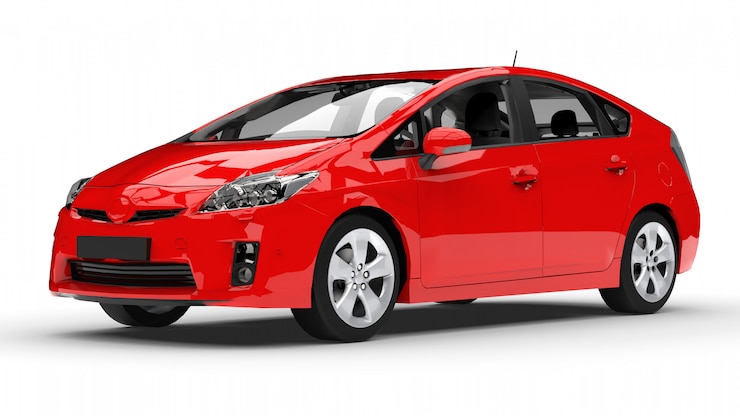 Foto carro híbrido da família moderna vermelho sobre um espaço em branco com uma sombra no chão. renderização em 3d.