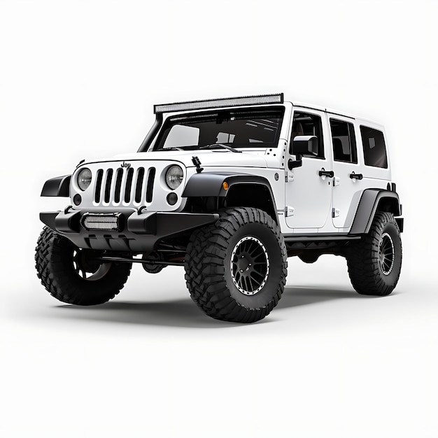 Carro isolado em fundo branco Jeep Wrangler Carro branco em branco limpo em fundo branco branco preto